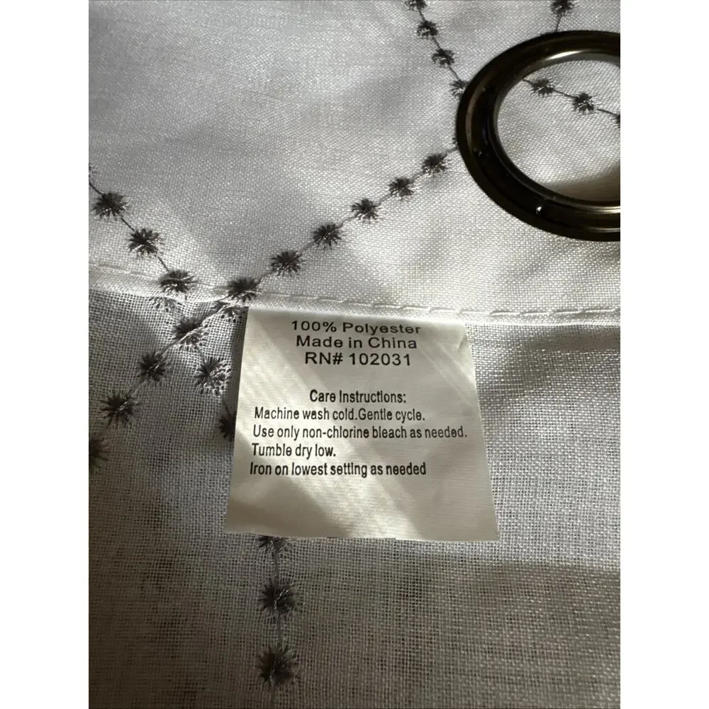 White Gray Sheer Curtain Panel Geometric Pattern Grommet Top 38x84 NWOT